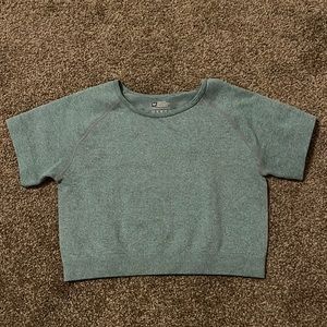 OQQ, teal cropped workout tee